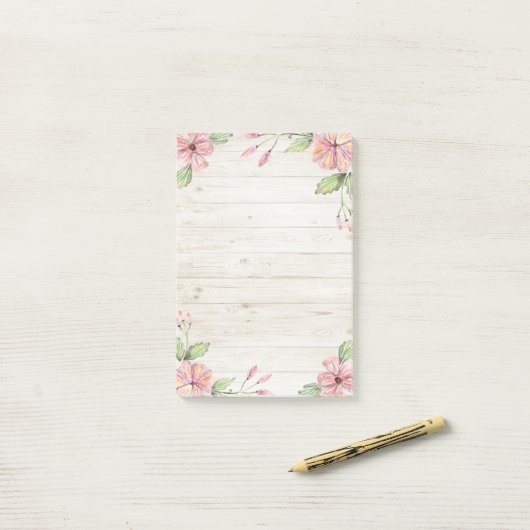 Elegant Rosa schöne Aquarellblume Post-it-Note Post-it Klebezettel (Auf Schreibtisch)