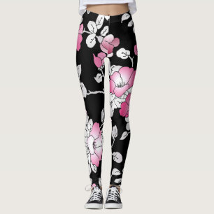 Elegant Rosa Schwarz Blütenblau Leggings