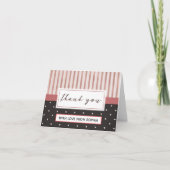 Elegant rosa schwarze Streifen Polka Punkte Vielen Dankeskarte (Vorderseite)