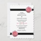Elegant Rosa Schwarzes Band Einladungen für Hochze (Vorderseite)