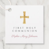 Elegant Rosa Script Cross First Communation Geschenkanhänger (Vorderseite)