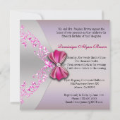 Elegant rosa Silberner Diamant Bow Quinceanera Einladung (Rückseite)