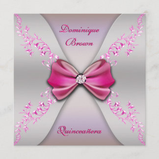 Elegant rosa Silberner Diamant Bow Quinceanera Einladung