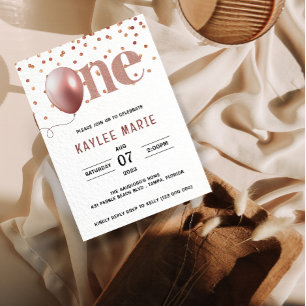 Elegant Rosa Thema 1. Geburtstag Einladung