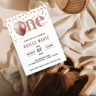 Elegant Rosa Thema 1. Geburtstag Einladung
