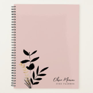 Elegant Rosa und Gold Schwarz Botanisch Planer