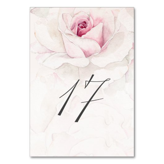 Elegant Rosa Wasserfarben Flora Nr. 17 Hochzeit Tischnummer (Vorderseite)