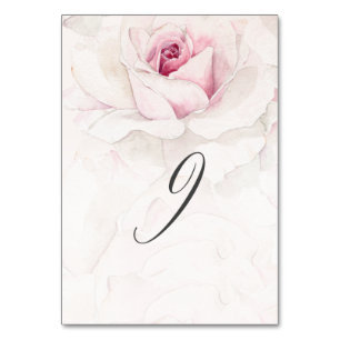 Elegant Rosa Wasserfarben Flora Nr. 9 Hochzeit Tischnummer