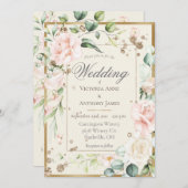 Elegant Rosa Wasserfarben FloraL Hochzeit Einladung (Vorne/Hinten)