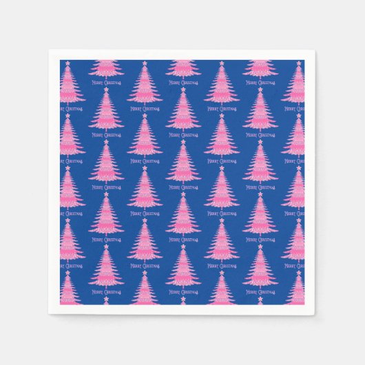 Elegant Rosa Weihnachtsbaum Muster Navy Blau Serviette (Vorderseite)