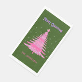 Elegant Rosa Weihnachtsbaum Name Custom Green Serviette (Ecke)
