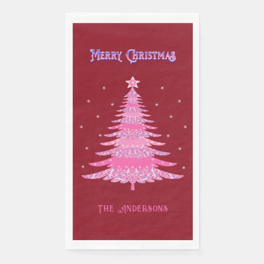 Elegant Rosa Weihnachtsbaum Name Custom Red Serviette (Vorderseite)