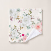 Elegant Rosa, weiße Blumen  Badhandtuch Set (Waschlappen)