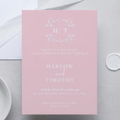 Elegant-rosa-weiße Monogram-Kalligrafie-Hochzeit Einladung