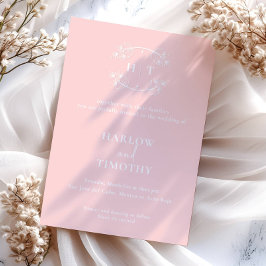 Elegant-rosa-weiße Monogram-Kalligrafie-Hochzeit Einladung