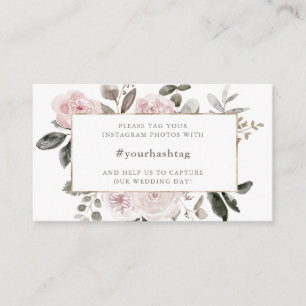Elegant rosafarbenes Floral Hochzeit Hashtag Begleitkarte