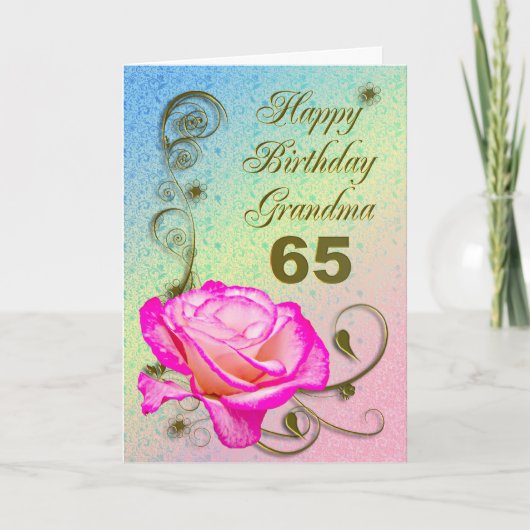 Elegant rose 65th birthday card for Grandma Karte (Vorderseite)
