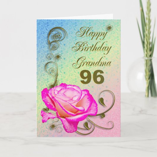 Elegant rose 96th birthday card for Grandma Karte (Vorderseite)