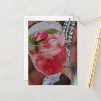 Elegant Rose Drink and Jewels Mixed Media Collage  Postkarte