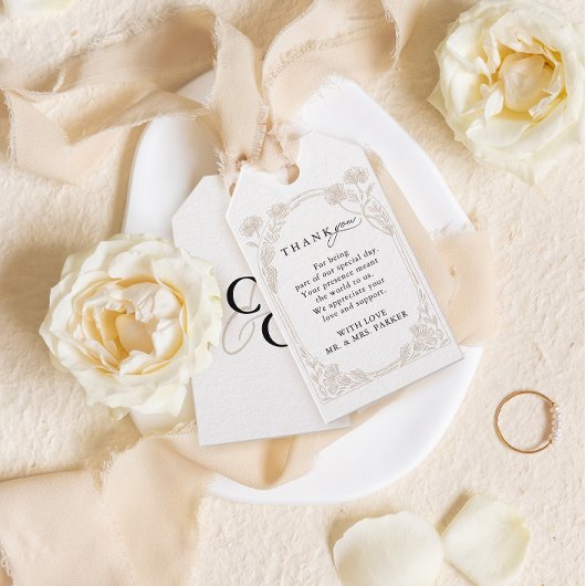 Elegant Rose Garden Trellis Calligraphy Thank you Geschenkanhänger