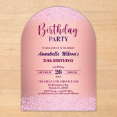 Elegant Rose Glitter Metallic Pink 50th Birthday  Acryleinladungen (Vorderseite)