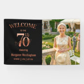 Elegant Rose Gold 70th Birthday Party Welcome Banner (Horizontal)