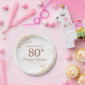 Elegant Rose Gold 80th Birthday Celebration  Pappteller (Party)