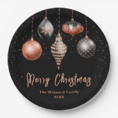 Elegant Rose Gold and Black Ornament Christmas Pappteller (Vorderseite)