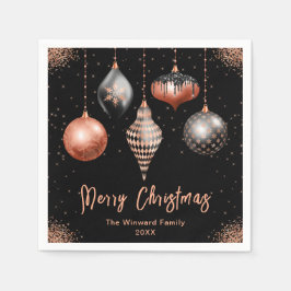 Elegant Rose Gold and Black Ornament Christmas Serviette