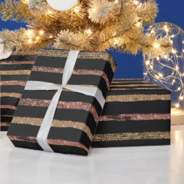 Elegant Rose Gold & Black Striped Geschenkpapier