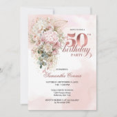 Elegant Rose Gold Blush Floral 50th Birthday Party Einladung (Vorderseite)
