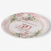 Elegant Rose Gold Blush Floral 50th Birthday Party Pappteller (Schrägansicht)