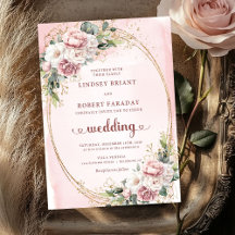 Elegant Rose Gold Blush Garden Wedding Invitation