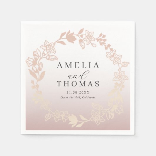 Elegant Rose Gold Botancial Wreath Wedding Serviette (Vorderseite)