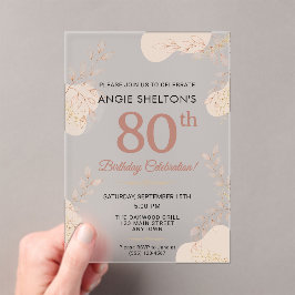 Elegant Rose Gold Botanical 80th Birthday Acryleinladungen