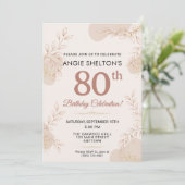Elegant Rose Gold Botanical 80th Birthday Einladung (Stehend Vorderseite)