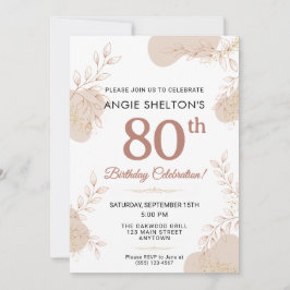 Elegant Rose Gold Botanical 80th Birthday Einladung