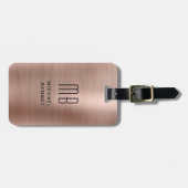 Elegant Rose Gold Brushed Metal Monogrammed Gepäckanhänger (Vorderseite horizontal)