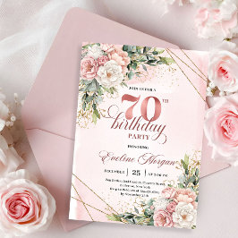 Elegant Rose Gold Dusty Pink Floral 70th Birthday  Einladung