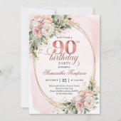 Elegant Rose Gold Eucalyptus 90th Birthday Invite Einladung (Vorderseite)
