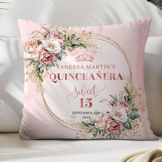 Elegant Rose Gold Floral Best Gift Quinceañera  Kissen (Elegant Rose Gold Floral Best Gift Quinceañera Pillow)
