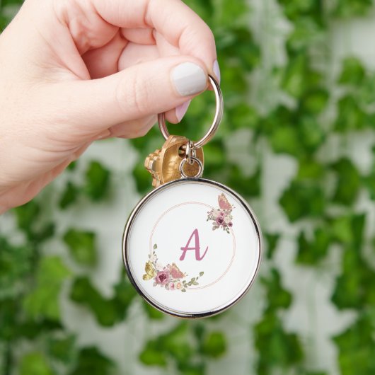 Elegant Rose Gold Floral Butterfly – Custom name Schlüsselanhänger (Hand)
