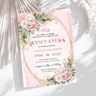 Elegant Rose Gold Floral Eucalyptus Quince Invite Einladung
