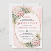 Elegant Rose Gold Floral Eucalyptus Quince Invite Einladung (Vorderseite)