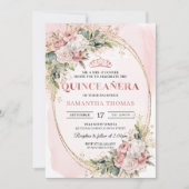 Elegant Rose Gold Floral Eucalyptus Quinceañera Einladung (Vorderseite)