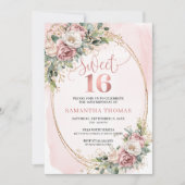 Elegant Rose Gold Floral Eucalyptus Sweet 16 Invit Einladung (Vorderseite)