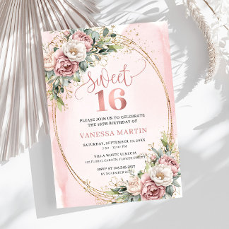Elegant Rose Gold Floral Eucalyptus Sweet 16 Invit Einladung