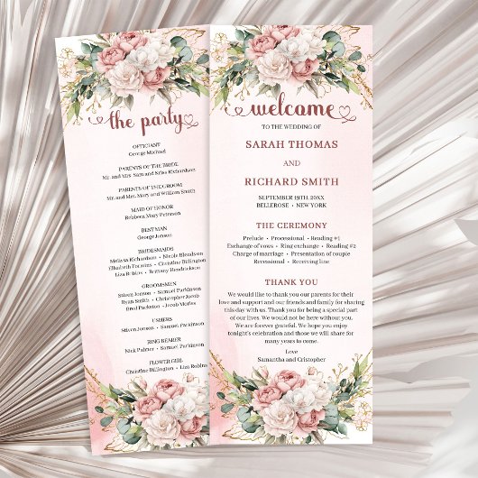 Elegant Rose Gold Floral Eucalyptus Wedding Ceremo Programm