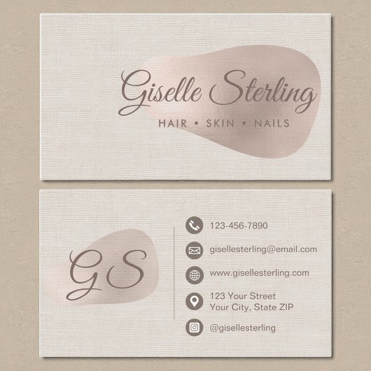 Elegant Rose Gold Foil Abstract Linen Blush Visitenkarte