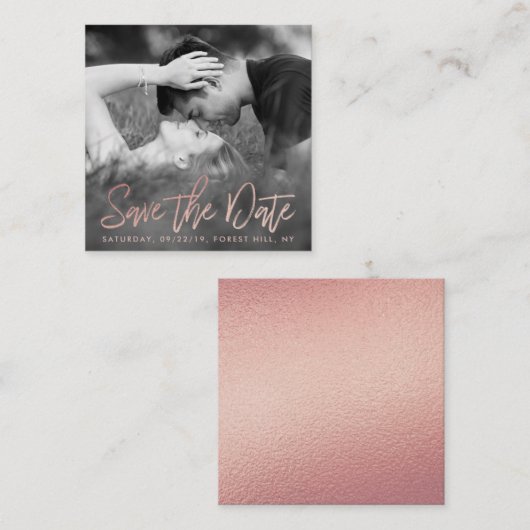 Elegant Rose Gold Foil Script Photo Save The Date Begleitkarte (Vorne/Hinten)